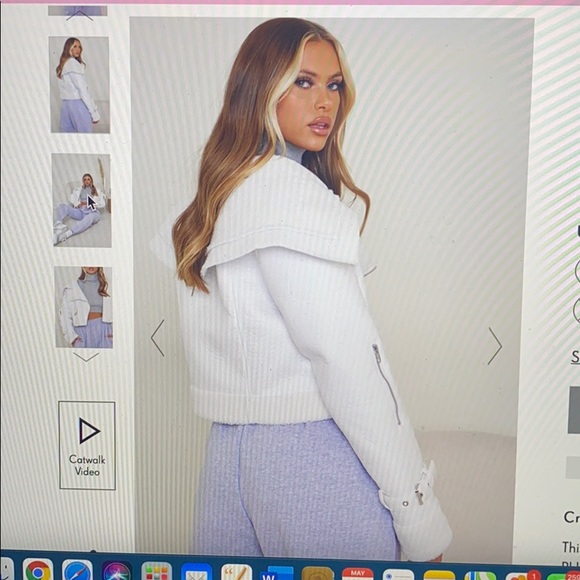 Pretty Little Thing White Cropped Borg Jacket US4 - Picture 2 of 5